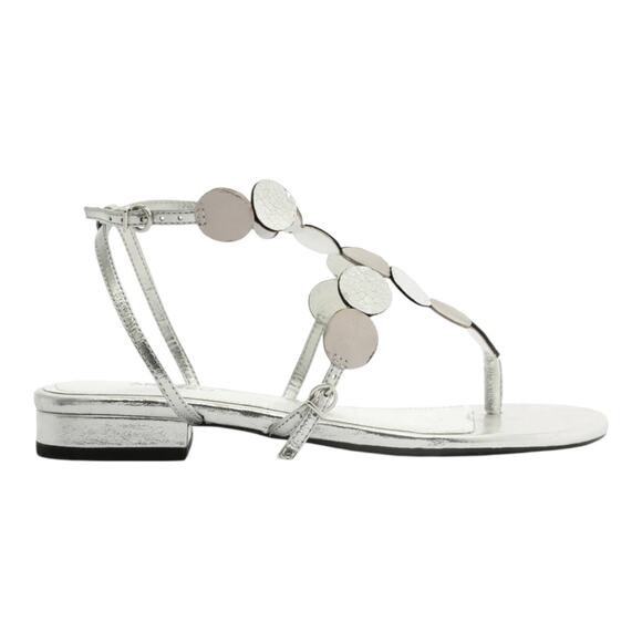 Arezzo Women's Holly Low Block Thong Sandals Silver Gold Size 11 - Picture 2 of 5